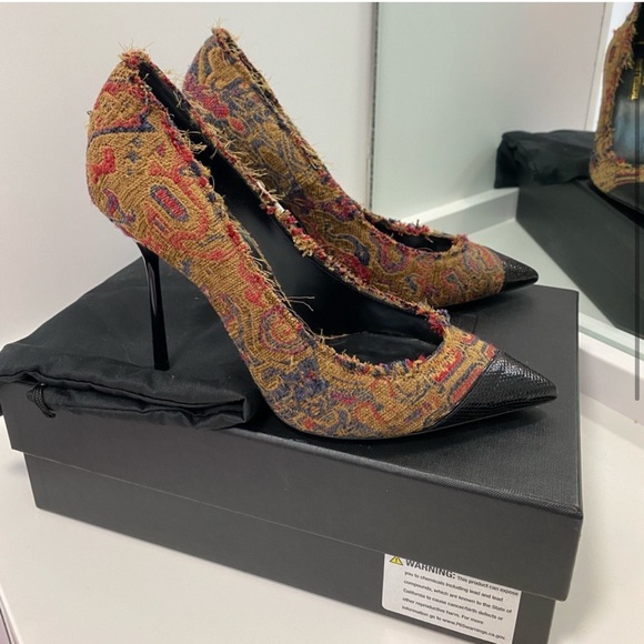 Never used Saint Laurent tapestry tweed heels pointy cap saffron 39 - Picture 2 of 4